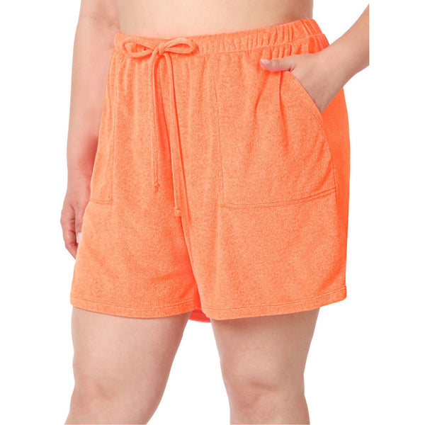 Neon peach terry shorts