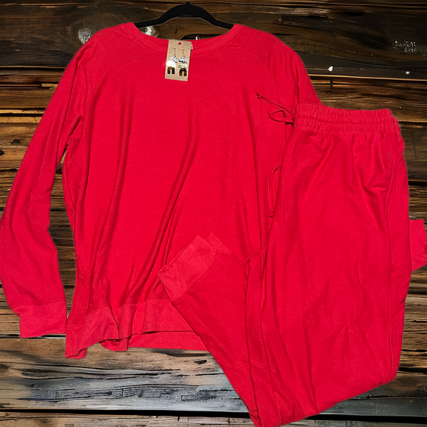 Red soft french terry jogger set