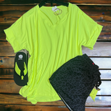Lime vneck cuffed top