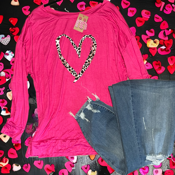 Pink heart slouchy top