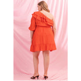 Red orange one shoulder dress
